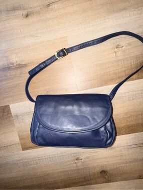 Stone Mountain Accessories Navy Leather Bag with Adjustable Strap Gold Buckle